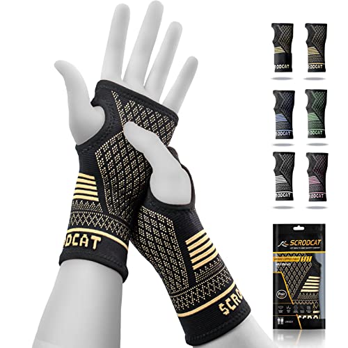 Scrodcat Copper Wrist Compression Sleeves (1 Pair) Breathable and Comfortable Carpal Tunnel Wrist Brace for Arthritis, Tendonitis, Sprains, Workout Wrist Support for Women and Men (M)