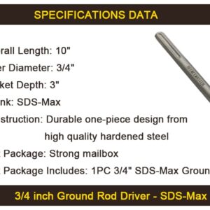 BEEMEEMASTER 3/4 Inches SDS MAX Ground Rod Driver Socket for Rotary Hammer Drill, Drive 3/4 in. Ground Rods Rebars