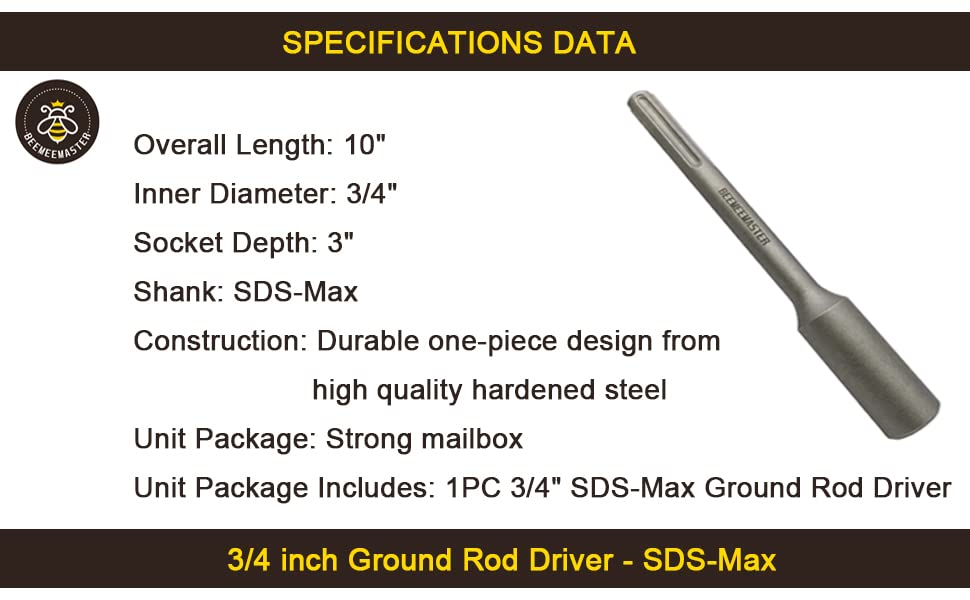 BEEMEEMASTER 3/4 Inches SDS MAX Ground Rod Driver Socket for Rotary Hammer Drill, Drive 3/4 in. Ground Rods Rebars