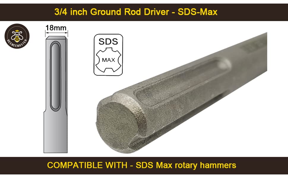 BEEMEEMASTER 3/4 Inches SDS MAX Ground Rod Driver Socket for Rotary Hammer Drill, Drive 3/4 in. Ground Rods Rebars