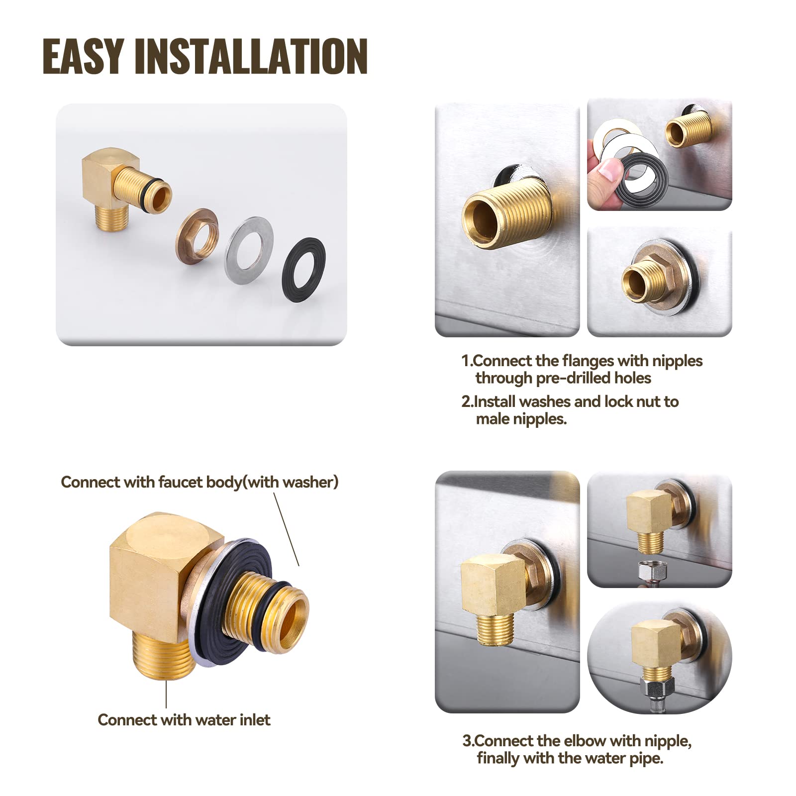 2PCS Installation Kit Commercial Faucet, iVIGA Wall Mounting Faucets Installation kit Replacement 1/2" NPT, Back Splash Mount Set Connector Adapter for Stainless Steel Commercial Prep & Utility Sink