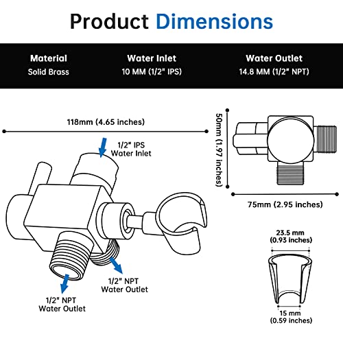 G-Promise Metal 3-Way Shower Diverter with Shut-off Setting and Handheld Holder for Bathroom Shower System, 4 Settings Diverter for Fixed Rain Showerhead and Handheld, Universal Replacement Part