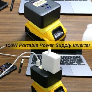 150W Portable Power Supply Inverter Fit for Dewalt Battery, DC 18-20v to AC 110-120v for Road Trip Home Emergency Laptops and Other Small Devices Tool, with Dual USB 5V 3.1A and 1 AC Socket