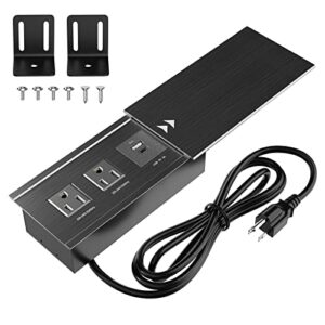 pd 20w usb c recessed power strip, furniture power strip with 2 outlets and 2 usb ports, 10ft extension cord flat plug, for countertop conference desk cabinet workbench, black