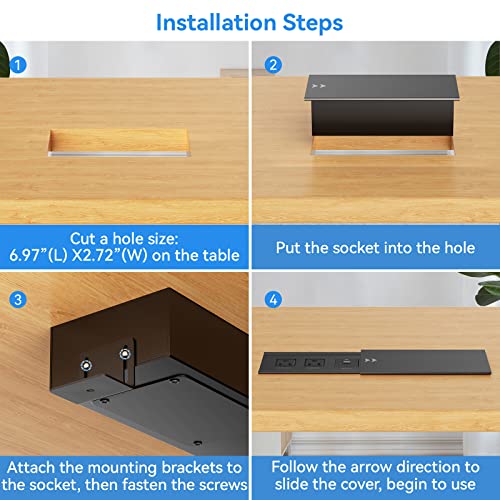 PD 20W USB C Recessed Power Strip, Furniture Power Strip with 2 Outlets and 2 USB Ports, 10FT Extension Cord Flat Plug, for Countertop Conference Desk Cabinet Workbench, Black