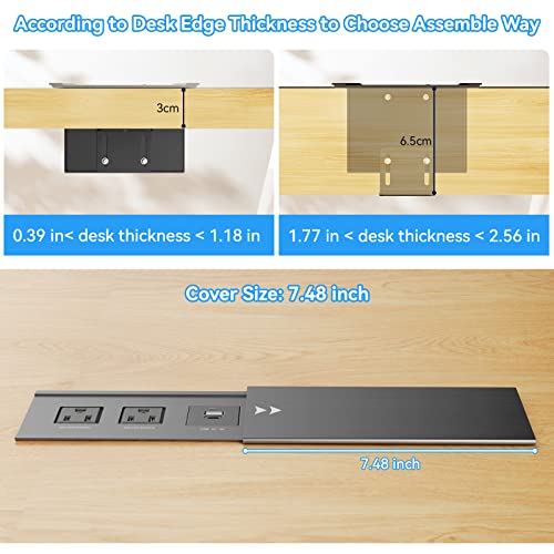 PD 20W USB C Recessed Power Strip, Furniture Power Strip with 2 Outlets and 2 USB Ports, 10FT Extension Cord Flat Plug, for Countertop Conference Desk Cabinet Workbench, Black