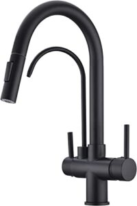 tutew matte black kitchen faucet with pull down sprayer, black kitchen sink faucet with drinking water faucet,2 handle 3 in 1 water filter purifier faucets