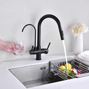 TUTEW Matte Black Kitchen Faucet with Pull Down Sprayer, Black Kitchen Sink Faucet with Drinking Water Faucet,2 Handle 3 in 1 Water Filter Purifier Faucets