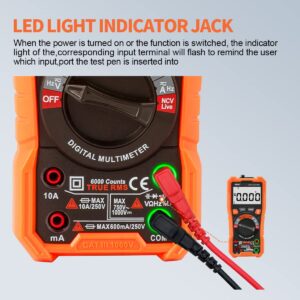 Digital Multimeter,RuoShui 10A 1000V True RMS 6000 Counts Amp Volt Ohm Meter, Auto-Ranging Electrical Tester with NCV Function, AC/DC Voltage Current Detector with LCD Display Screen and LED Jacks