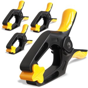 EQUIPTZ 6 inch Spring Clamps Heavy Duty - 4 Pack Large Plastic Clamps for Woodworking, Crafts, Backdrop and Pool Cover with 3 inch Mouth Opening - Rust Free Spring Clips with Non-Detachable Jaw Pads