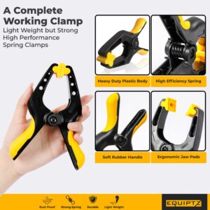 EQUIPTZ 6 inch Spring Clamps Heavy Duty - 4 Pack Large Plastic Clamps for Woodworking, Crafts, Backdrop and Pool Cover with 3 inch Mouth Opening - Rust Free Spring Clips with Non-Detachable Jaw Pads