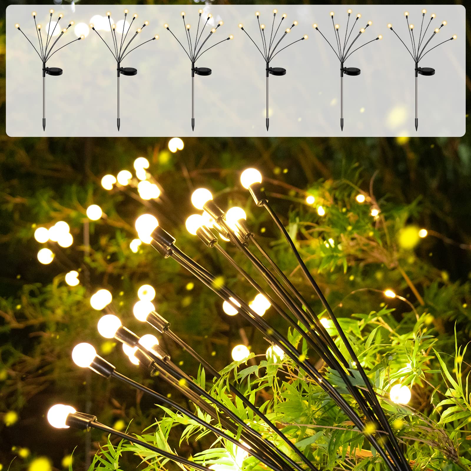 mopha Solar Garden Lights, 6 Pack Swaying Solar Lights Outdoor Waterproof, Solar Firefly Lights Decorative with High Flexibility Iron Wire & Heavy Bulb Base, for Outdoor, Patio, Yard & Garden Decor