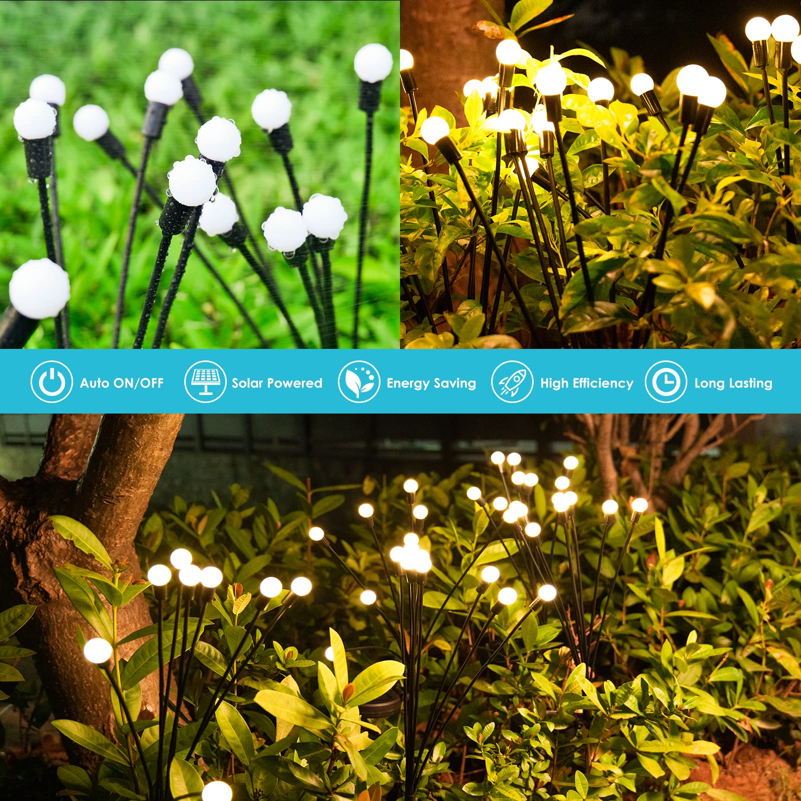 mopha Solar Garden Lights, 6 Pack Swaying Solar Lights Outdoor Waterproof, Solar Firefly Lights Decorative with High Flexibility Iron Wire & Heavy Bulb Base, for Outdoor, Patio, Yard & Garden Decor