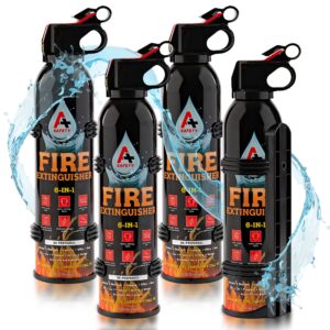 A+ Safety Portable Fire Extinguisher | 6-in-1 Small Fire Extinguisher for Home, Garage, Kitchen, Car | For Electric, Textile and Grease Fires | Non-Toxic, Easy Clean | Wall Mount Incl (4PK)