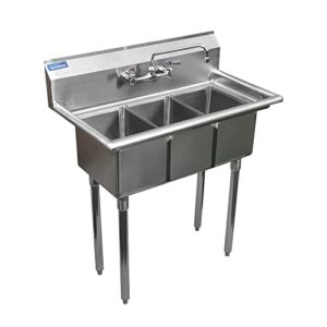 stainless steel sink - 3 compartment sink 10"x14"x10" with legs and faucet | nsf | utility | commercial | laundry | kitchen