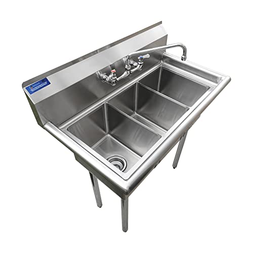 Stainless Steel Sink - 3 Compartment Sink 10"x14"x10" with Legs and Faucet | NSF | Utility | Commercial | Laundry | Kitchen