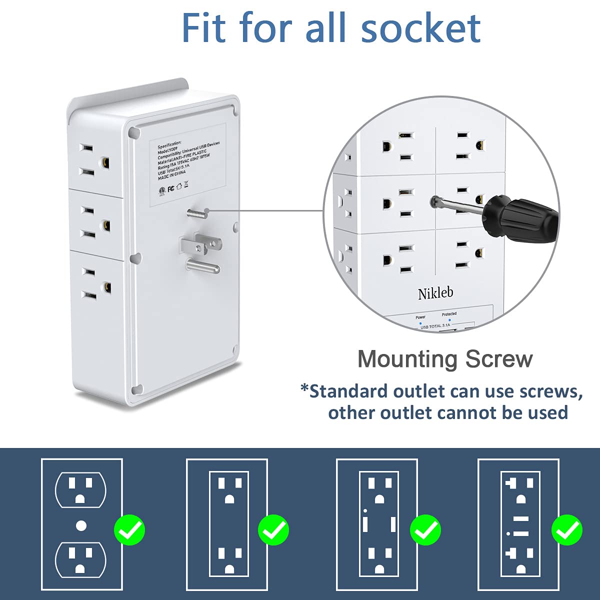 Surge Protector Outlet Extender Nikleb 12 Outlets Heavy Duty