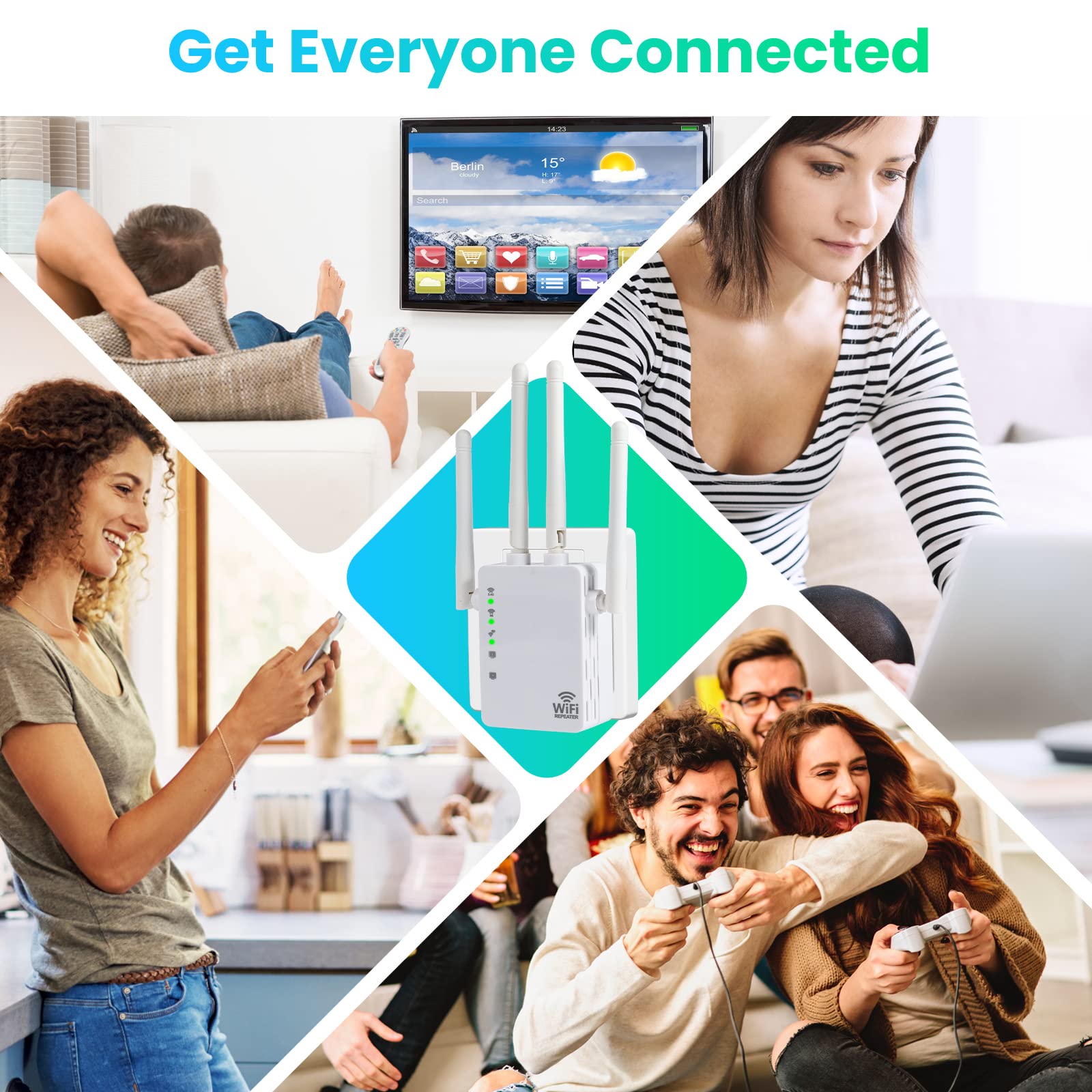 WiFi Extenders Signal Booster for Home Cover Up to 12880 sq. ft & 105 Devices, WiFi Extender, 1200Mbps WiFi Amplifier, WiFi Range Extender, WiFi Booster, Internet Booster, WiFi Extender Booster