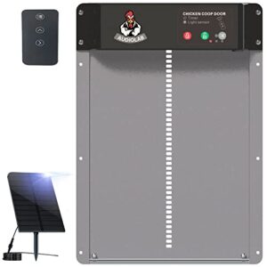 audiolab automatic chicken coop door opener, solar chicken door light sensor & timer chicken coop opener protects from predators