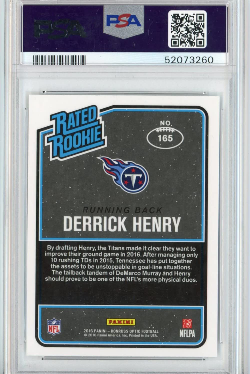 Graded 2016 Panini Donruss Optic Derrick Henry #165 Rookie RC Football Card PSA 10 Gem Mint