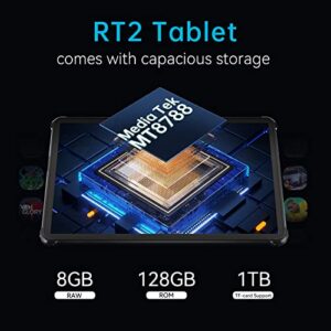 OUKITEL 10in Tablet Android12 20000mAh RT2 Rugged Tablet 8GB+128GB 1TB Tablet, Waterproof Tablet 4G LTE Dual SIM+5G WiFi Smart Tablet 16MP+16MP Camera 33W Fast Charging/IP68/IP69K/OTG/T-Mobile