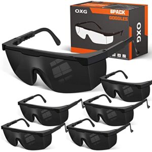 oxg 6 pairs safety glasses with ajustable temples, ansi z87.1 certified anti fog safety goggles uv protection impact resistant eyewear protective for men and women