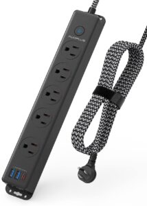 surge protector power strip with usb c ports, 5 outlets 3 usb ports(1 usb c), 5ft braided extension cord with multiple outlets, mountable power strips flat plug for home, office, dorm