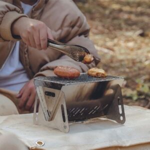 EROUGE Portable Mini Camping Grill,Folding Outdoor Campfire Grill Cooking for Picnics Fire Pit Feeds 2 People and fits in Your Backpack. Designed for Hiking,Tailgating