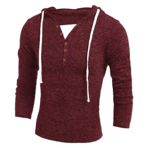 maiyifu-gj men's long sleeve henley hooded pullover solid lightweight knit fleece hoodies causal athletic hoodie sweatshirts (red,small)
