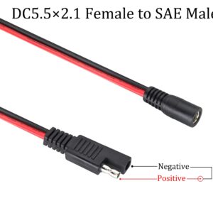 HCFeng 14AWG SAE to DC Power Cable SAE to DC5521 Female Adapter Cable withDC8*0.9/6.5*3/5.5*2.5/4*1.7/3.5*1.35(MM)/SAE Polarity Reverse Adapter for Solar Panel Charger (2ft/60cm)(2pack)
