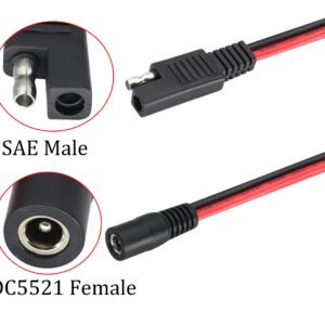 HCFeng 14AWG SAE to DC Power Cable SAE to DC5521 Female Adapter Cable withDC8*0.9/6.5*3/5.5*2.5/4*1.7/3.5*1.35(MM)/SAE Polarity Reverse Adapter for Solar Panel Charger (2ft/60cm)(2pack)