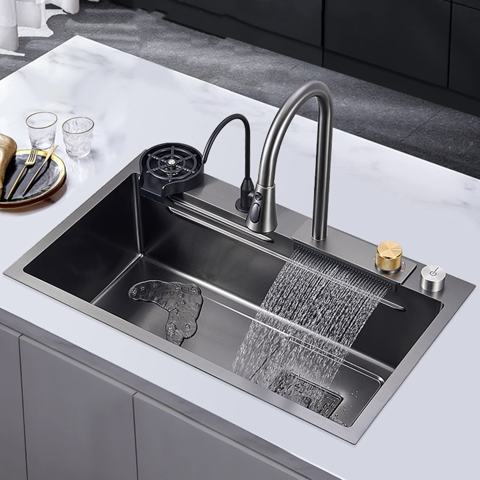 Kitchen Sink 304 Stainless Steel Nano Raindance Waterfall Home