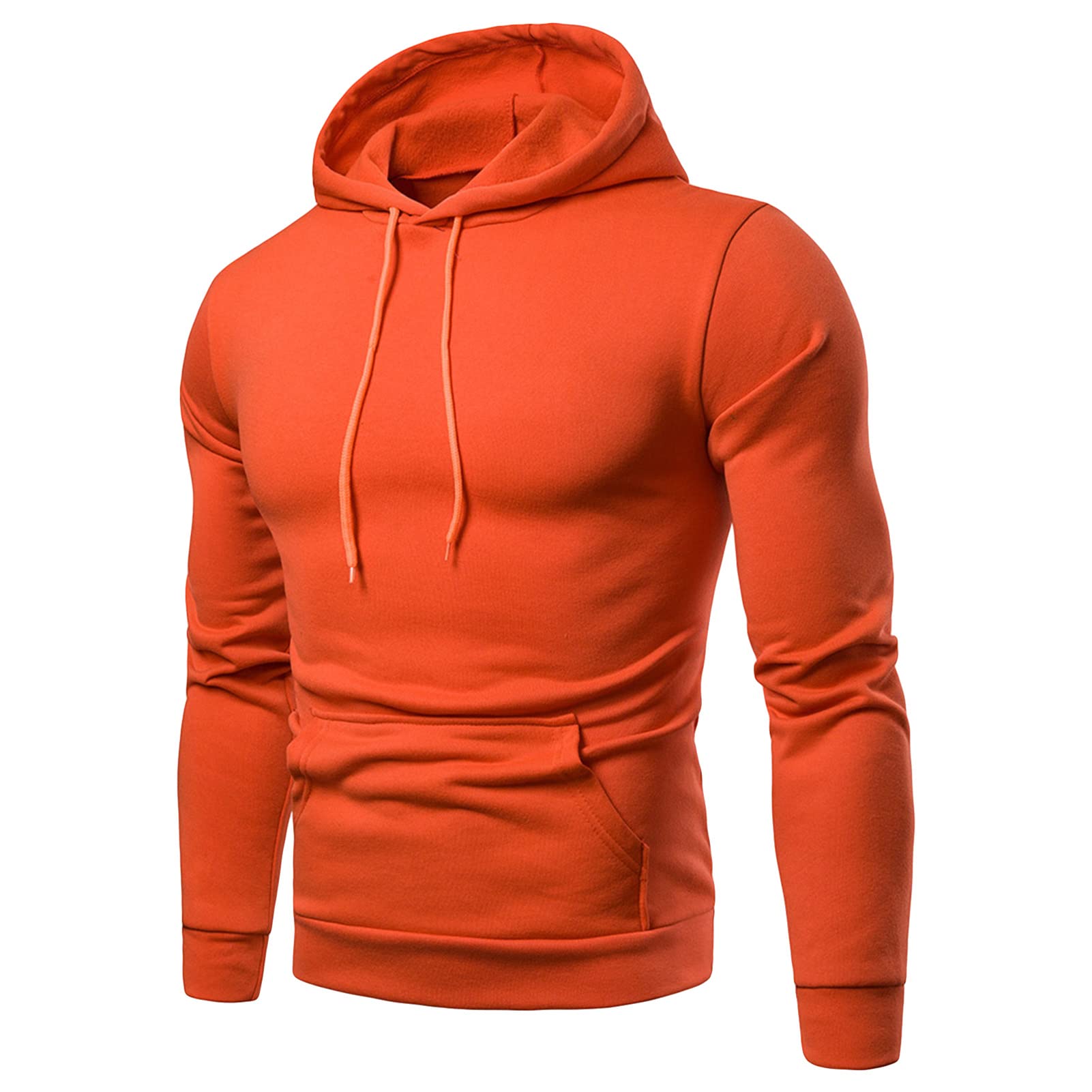 Maiyifu-GJ Men's Casual Solid Pullover Hoodies Long Sleeves Gym Hooded Sweatshirt Lightweight Drawstring Athletic Hoodie (Orange,Large)