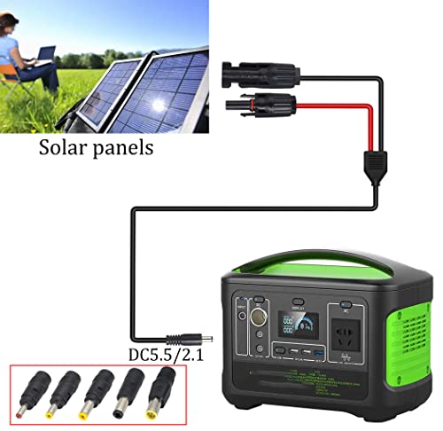 HCFeng 16AWG MC-4 to DC Cable Solar Panel to DC 5.5mm x 2.1mm Male Adapter Charge Cable with DC 3.5x1.35mm, DC 4.0mmx1.7mm,DC 5.5mmx2.5mm,6.5x3mm and DC8mm Converter for Solar Panel (1.5m/5ft)