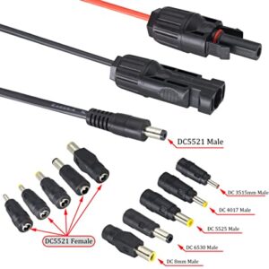 HCFeng 16AWG MC-4 to DC Cable Solar Panel to DC 5.5mm x 2.1mm Male Adapter Charge Cable with DC 3.5x1.35mm, DC 4.0mmx1.7mm,DC 5.5mmx2.5mm,6.5x3mm and DC8mm Converter for Solar Panel (1.5m/5ft)