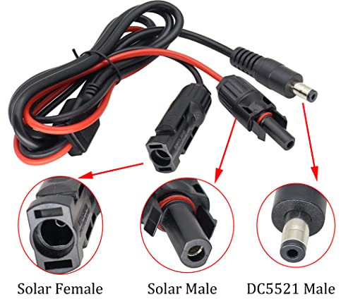 HCFeng 16AWG MC-4 to DC Cable Solar Panel to DC 5.5mm x 2.1mm Male Adapter Charge Cable with DC 3.5x1.35mm, DC 4.0mmx1.7mm,DC 5.5mmx2.5mm,6.5x3mm and DC8mm Converter for Solar Panel (1.5m/5ft)