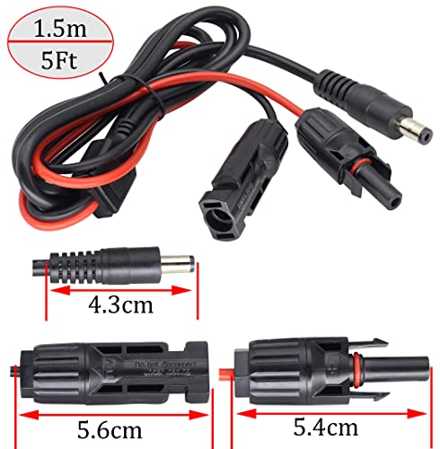 HCFeng 16AWG MC-4 to DC Cable Solar Panel to DC 5.5mm x 2.1mm Male Adapter Charge Cable with DC 3.5x1.35mm, DC 4.0mmx1.7mm,DC 5.5mmx2.5mm,6.5x3mm and DC8mm Converter for Solar Panel (1.5m/5ft)