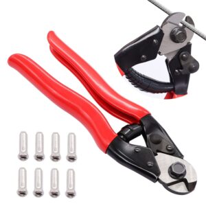 weideer bike cable cutter heavy duty stainless steel wire rope cutter up to 5/32" aircraft steel wire cutter with 8pcs bike cable cap end tips for bicycle housing fencing diy projects