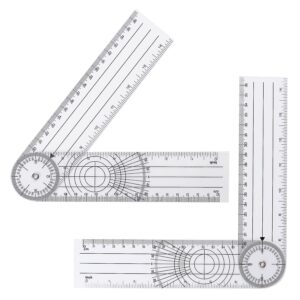plastic goniometer clear quick angle protractor angle finder angle ruler with 7 inch arm 360 degree angle measurement tool for school office measuring drawing students work (2 pcs)
