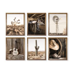 art for cowboy men cowgirl - rustic farmhouse bathroom poster - boho western decor - old west ranch room decor - white picture wall art - country cactus windmill print - southern farm house animal