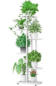 yeavs plant stand shelf 6 tier indoor outdoor, flower pot holder rack for 7 pots, plants organizer garden home office living room balcony patio (white)