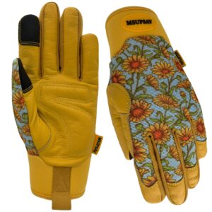 msupsav thorn proof gardening gloves with grip,garden gloves for women,cowhide leather work gloves,gardening gifts for women,daisy,large