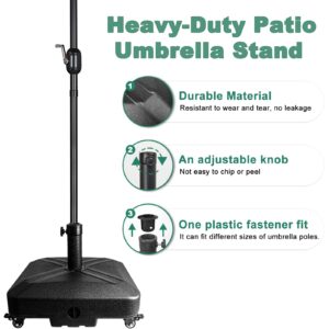 RAOKUKH DZ4733 MS Patio Umbrella Base Heavy Duty with Wheels Square Market Stand for Outdoor 4 Locks 1 Knobs 125lb Capacity, Black