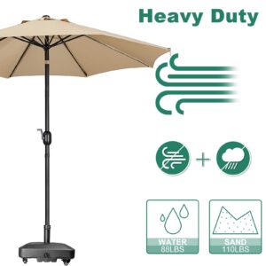 RAOKUKH DZ4733 MS Patio Umbrella Base Heavy Duty with Wheels Square Market Stand for Outdoor 4 Locks 1 Knobs 125lb Capacity, Black