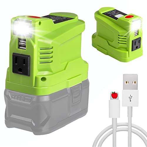 Powered Inverter Generator for Ryobi 18V Volt Battery, 150 Watt Portable Power Inverters with Dual USB & LED Light, DC 18V to AC 110~120V with AC Outlets, Modified Sine Wave Power Inverter