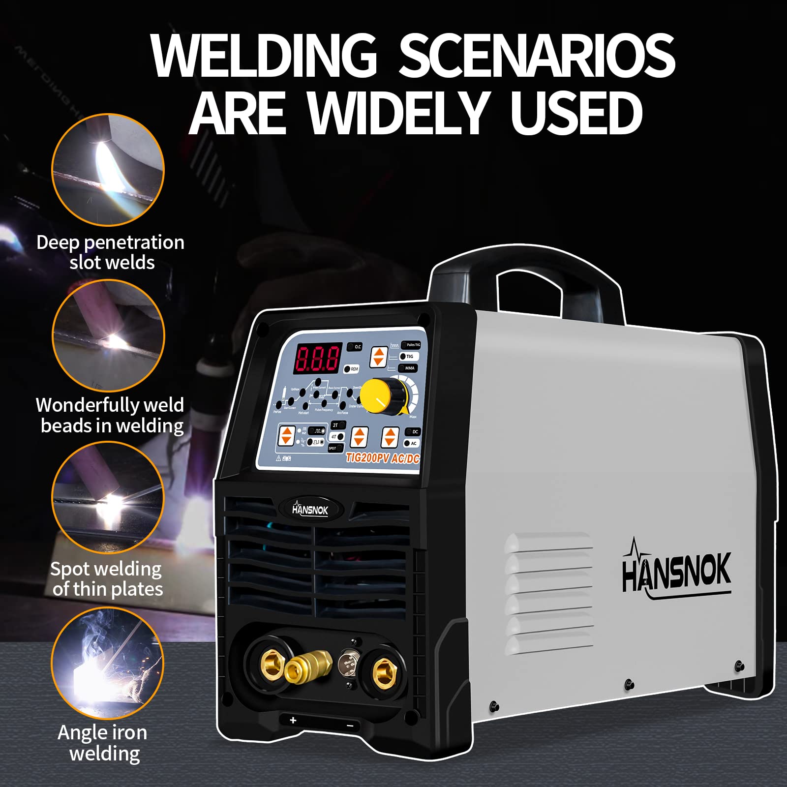 HANSNOKTECH TIG200PV TIG Welder, AC/DC 200Amp Digital LCD Display IGBT Pulse TIG/Stick Welder, Dual Voltage 220V/110V, Arc Welder, TIG Welding Machine with Torach Accessories (Tig200PV)