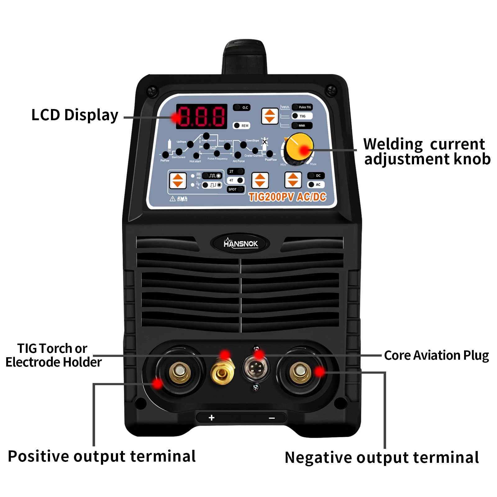 HANSNOKTECH TIG200PV TIG Welder, AC/DC 200Amp Digital LCD Display IGBT Pulse TIG/Stick Welder, Dual Voltage 220V/110V, Arc Welder, TIG Welding Machine with Torach Accessories (Tig200PV)