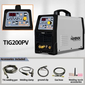 HANSNOKTECH TIG200PV TIG Welder, AC/DC 200Amp Digital LCD Display IGBT Pulse TIG/Stick Welder, Dual Voltage 220V/110V, Arc Welder, TIG Welding Machine with Torach Accessories (Tig200PV)