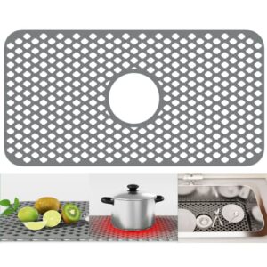 kitchen sink mats toovem silicone sink mat with non-slip, stable, farmhouse sink protector for kitchen stainless steel sink porcelain bowl bathroom sink- grey