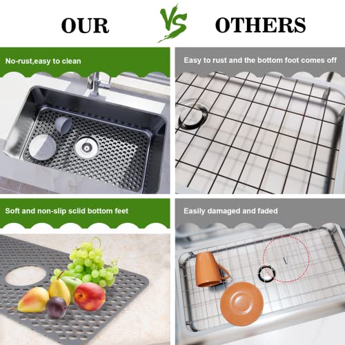 Kitchen Sink Mats TOOVEM Silicone Sink Mat with Non-slip, Stable, Farmhouse Sink Protector for Kitchen Stainless Steel Sink Porcelain Bowl Bathroom Sink- Grey